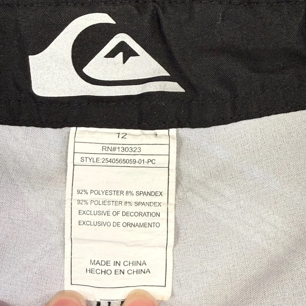 Quiksilver Boys Black Plaid Board Shorts Size‎ 12 Swim Trunks Cargo Pocket